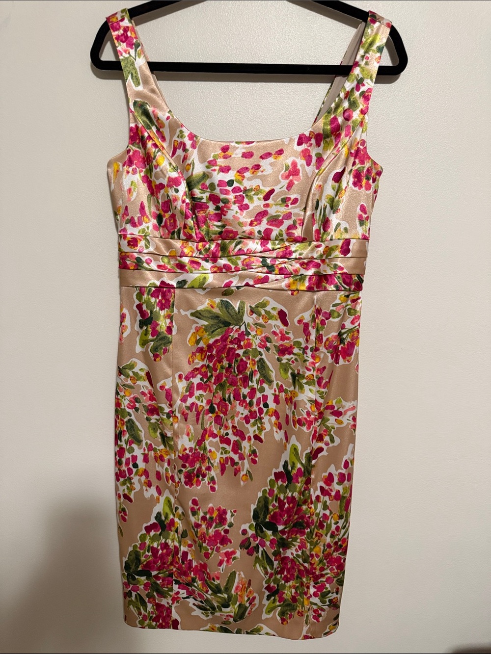 Jones New York Floral Pink and Beige Fitted Sleeveless Dress